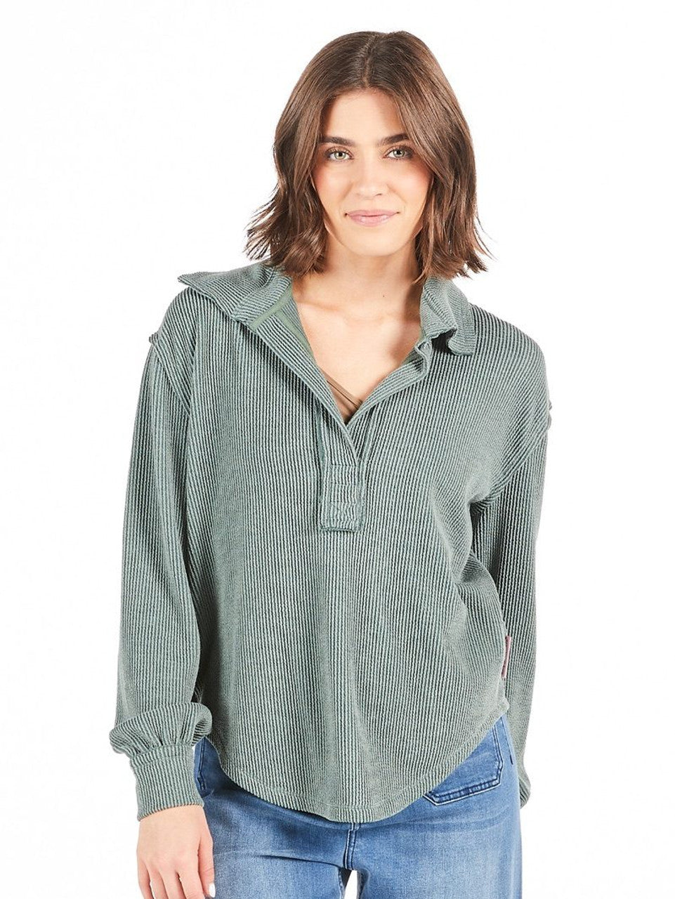 Simply Southern - Collared Knit Top - Jade - 2025