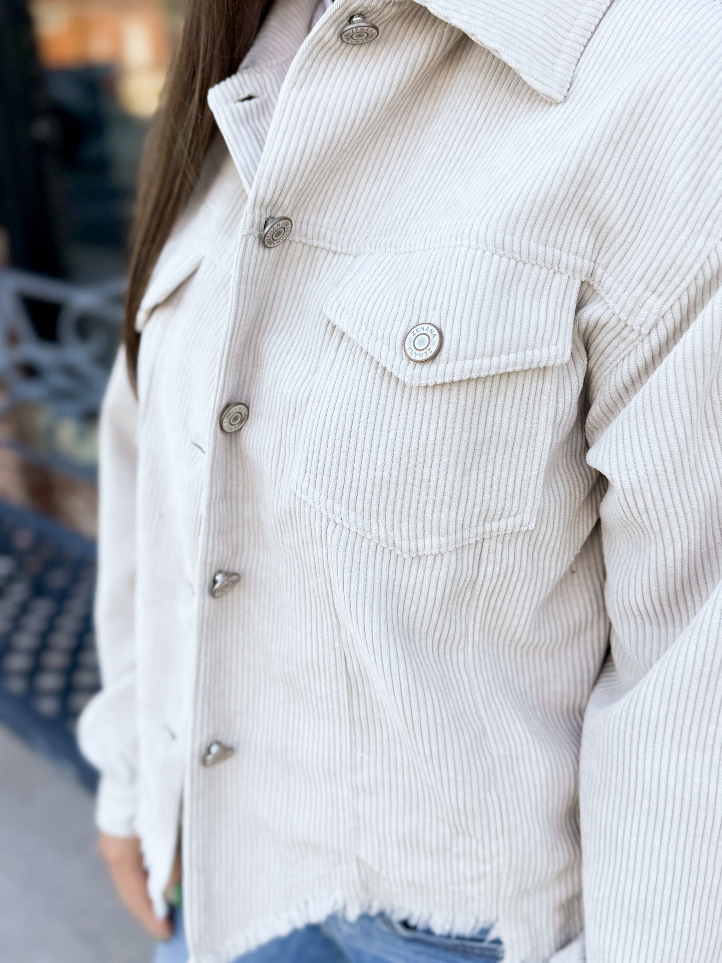 The Emersyn Corduroy Distressed Shacket - Sand Beige