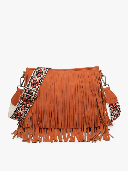 The Cheyann Suede Fringe Crossbody Bag - Brick