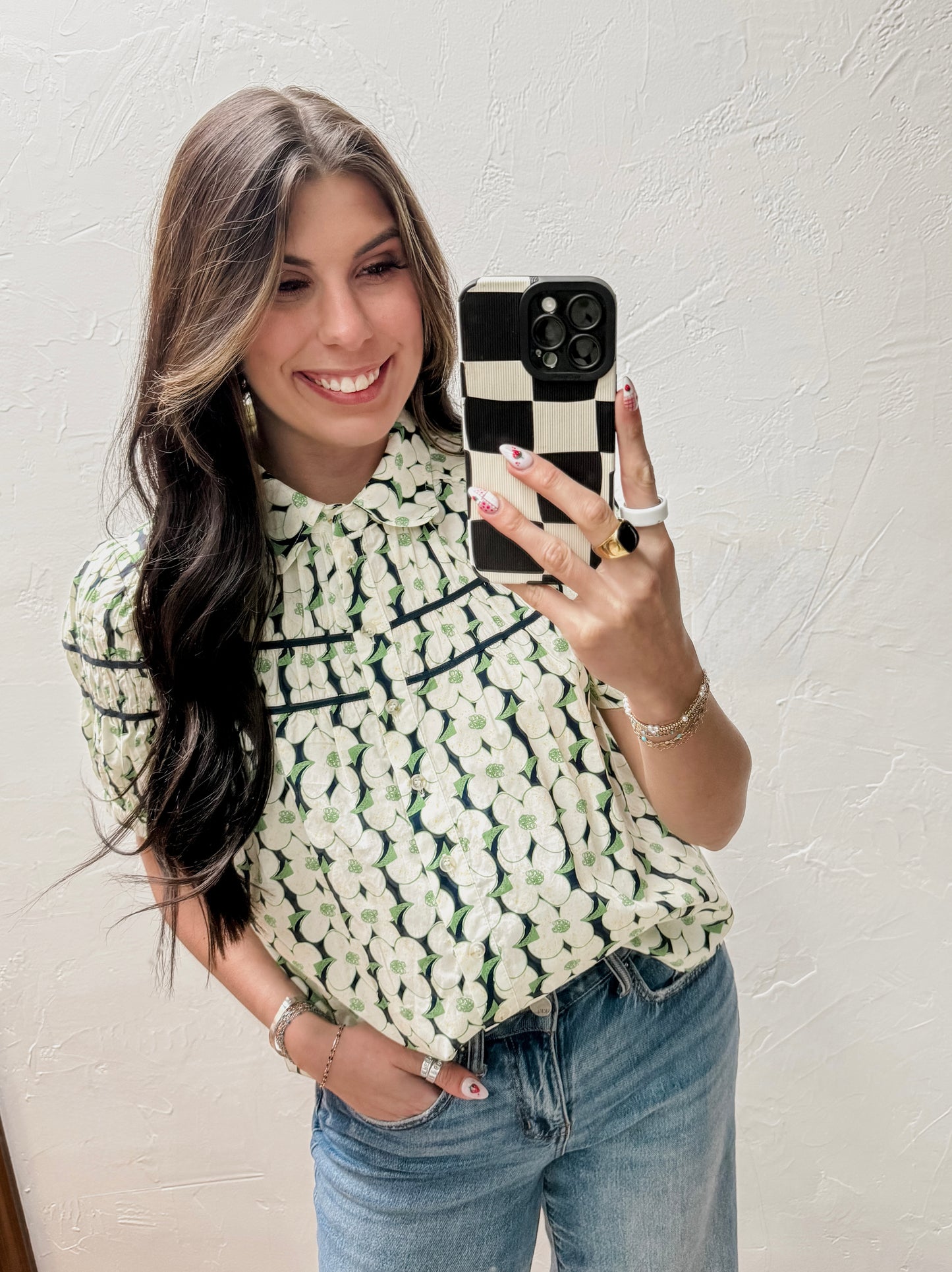 The Naomi Shirring Detail Button Down Floral Top