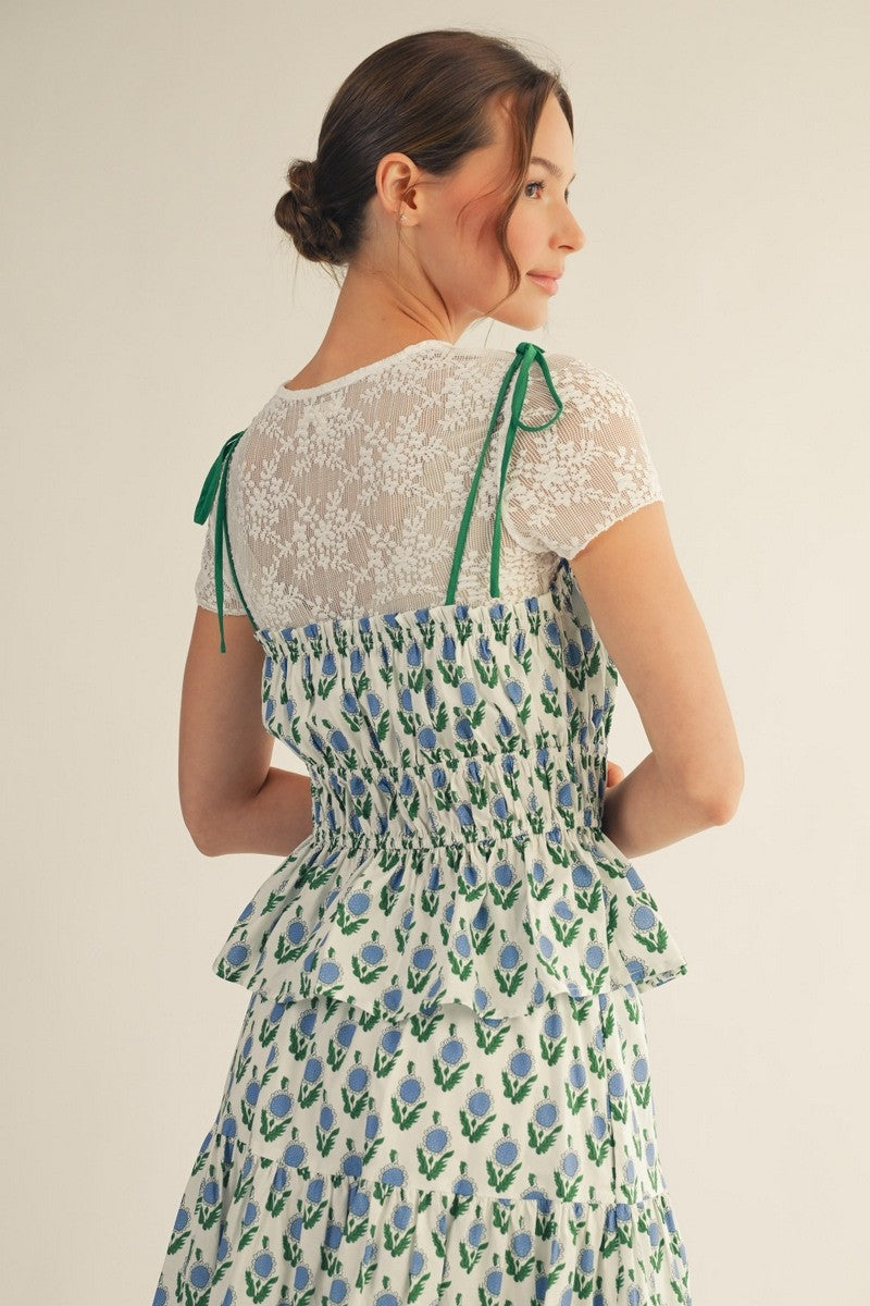 The Paige Peplum Top - Blue Floral