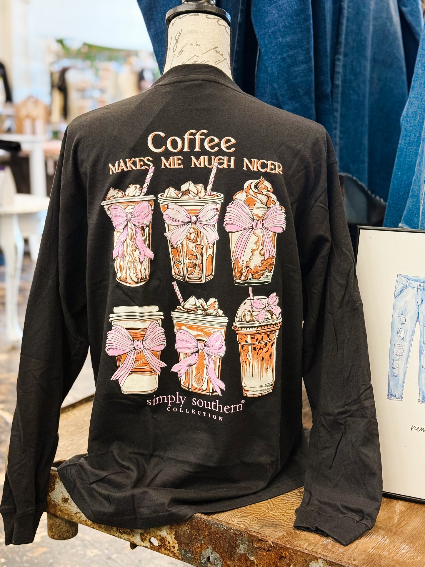 Simply Southern - Coffee Makes Me Nicer Long Sleeve Tee - 2025