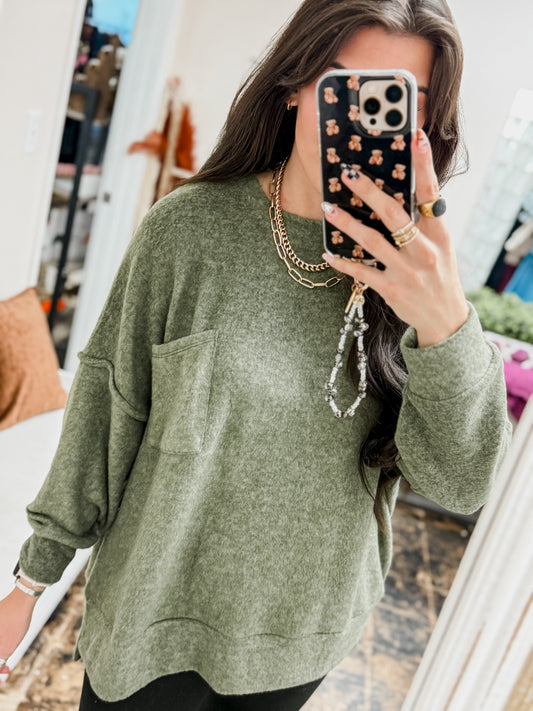 The Tangee Melange Sweater - Dark Olive