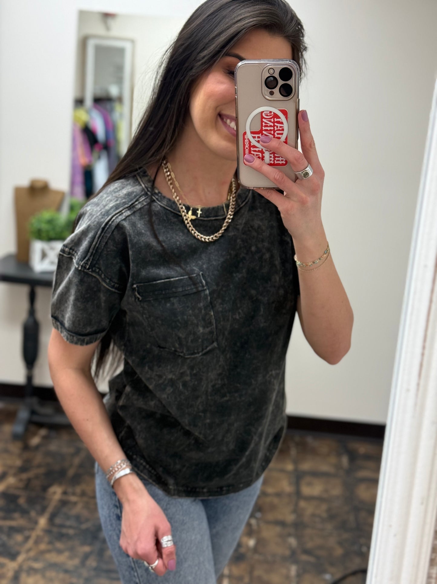 CURVY - The Molly Acid Wash Tee - Ash Black