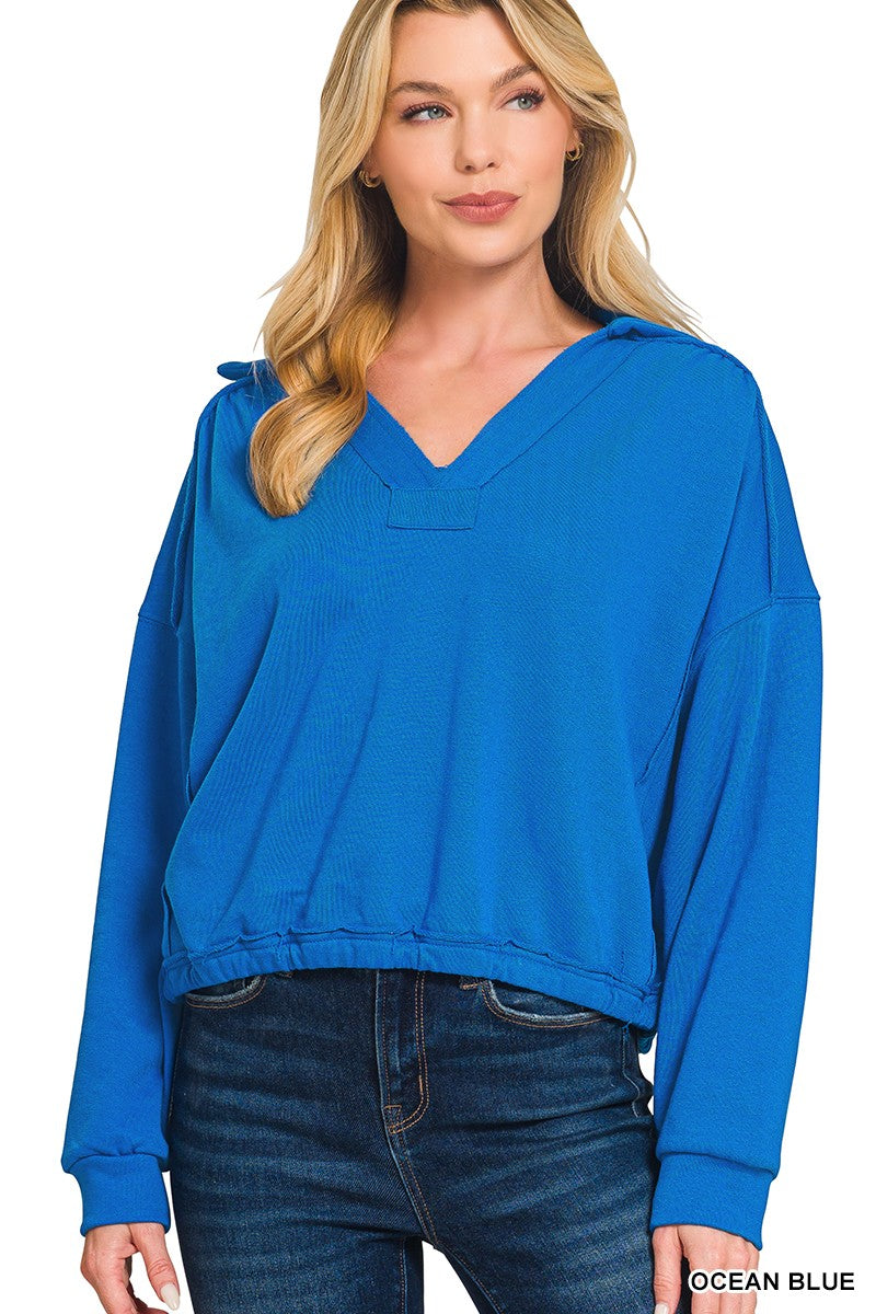 The Ryleigh French Terry Collared Pullover - Ocean Blue