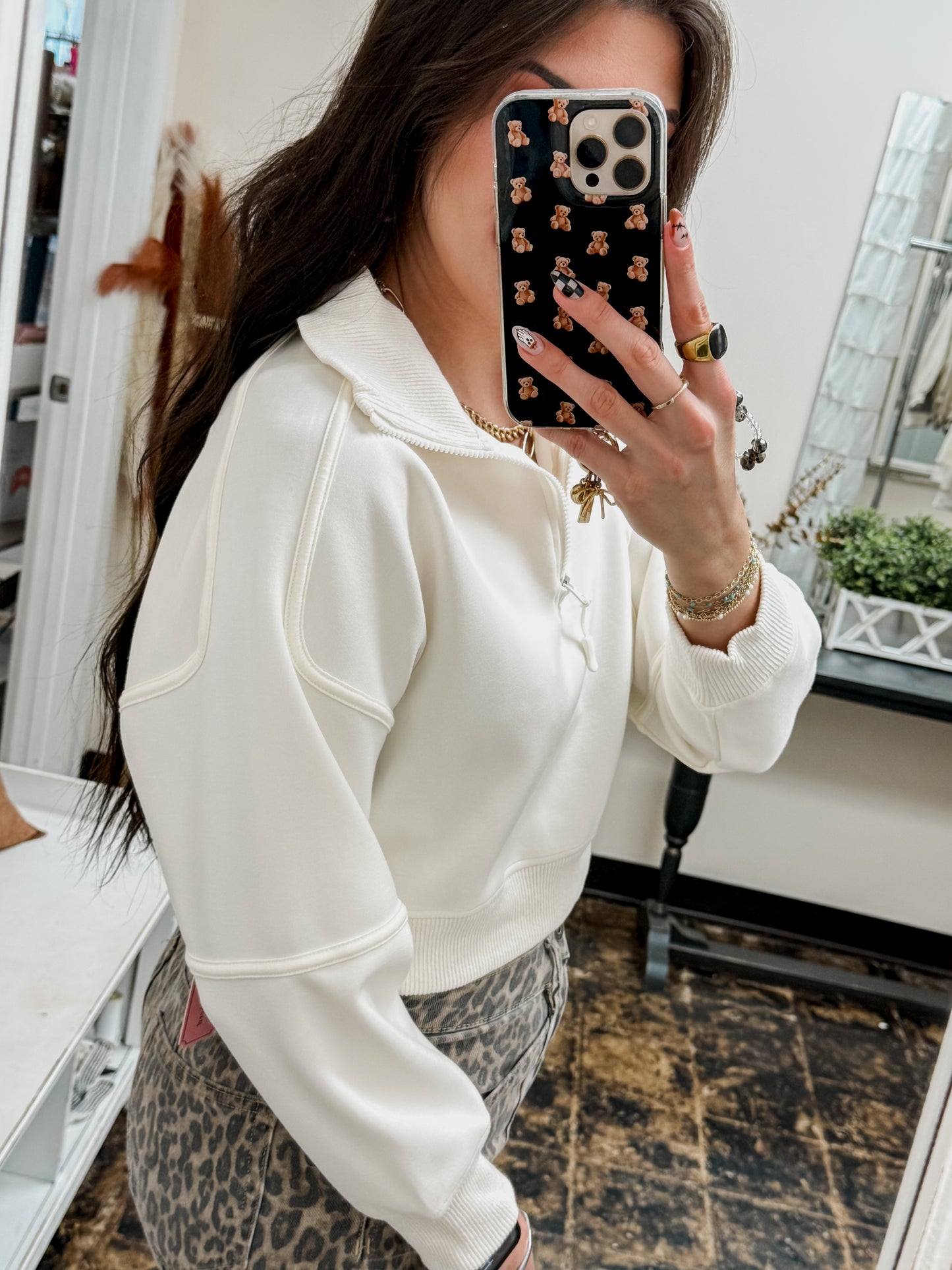 Simply Southern - Contrast Quarter Zip Pullover - Oatmeal - 2025