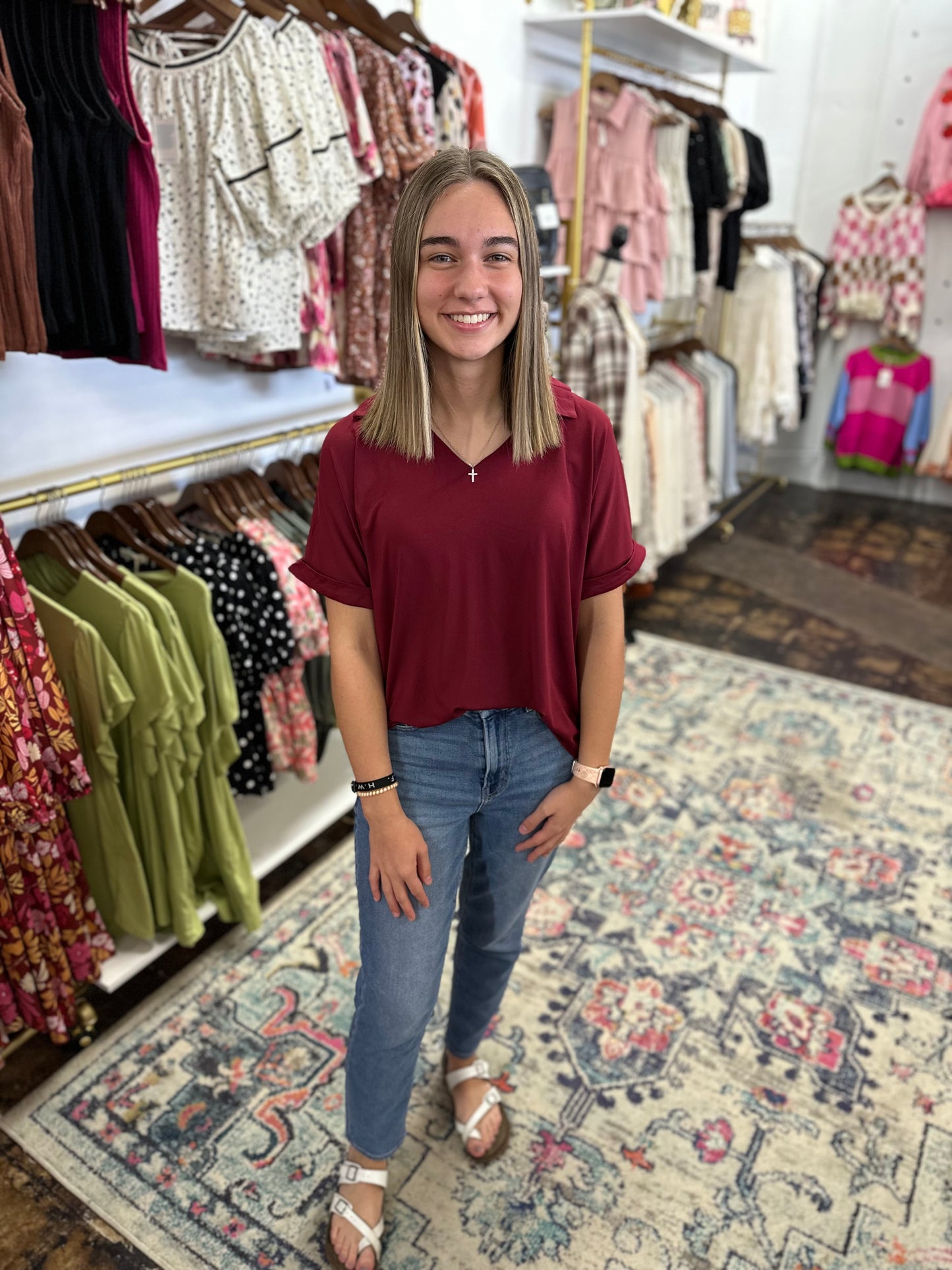 FINAL SALE - The Cara Collared Top - Maroon