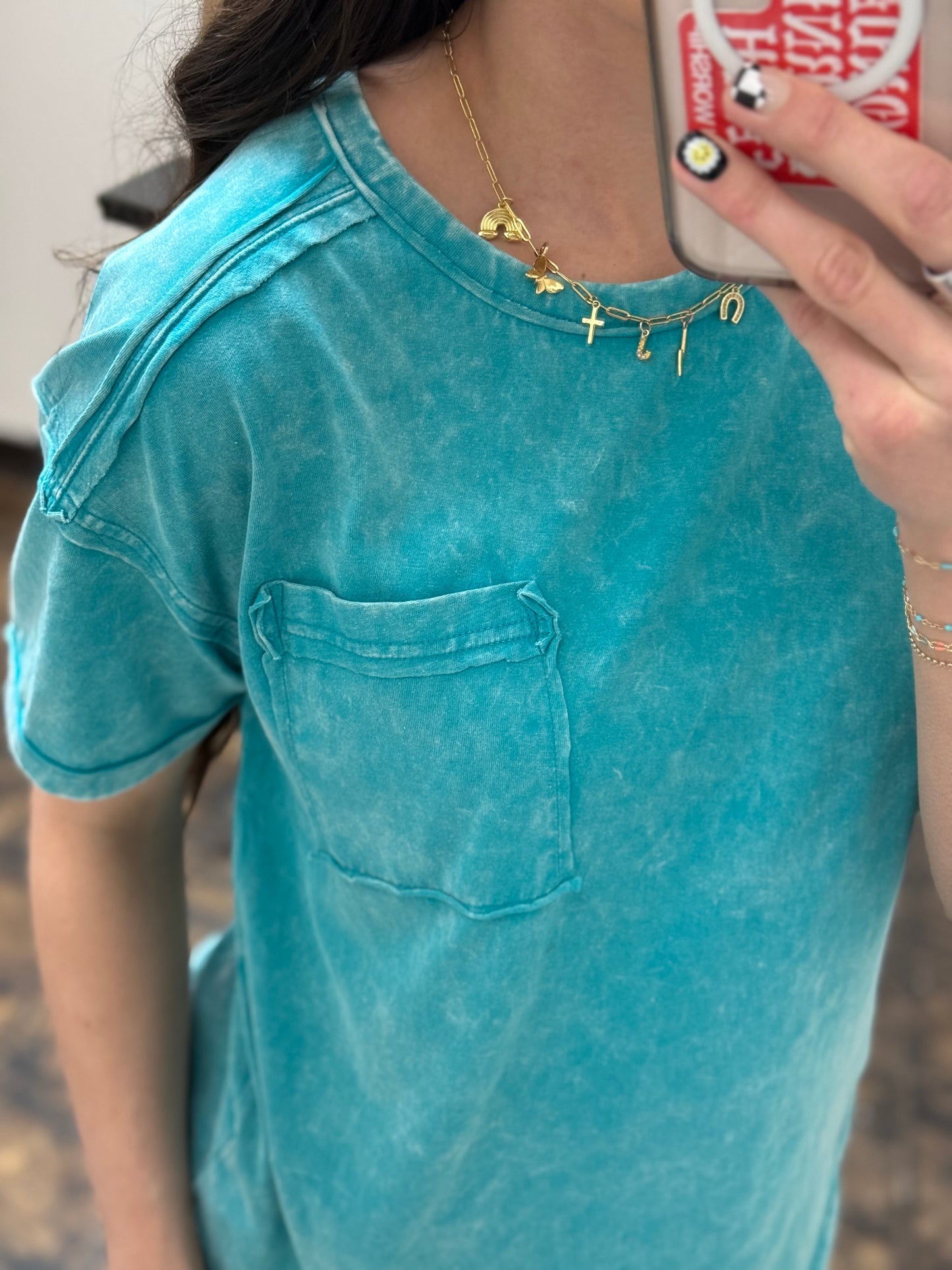 CURVY - The Molly Acid Wash Tee - Teal