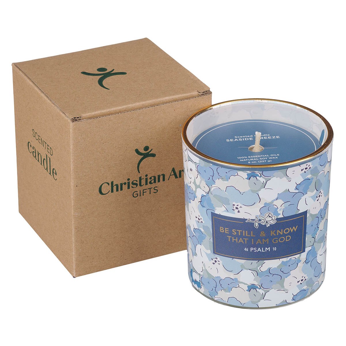 Glass Candle - Blue/White Be Still & Know Psalm 46:10