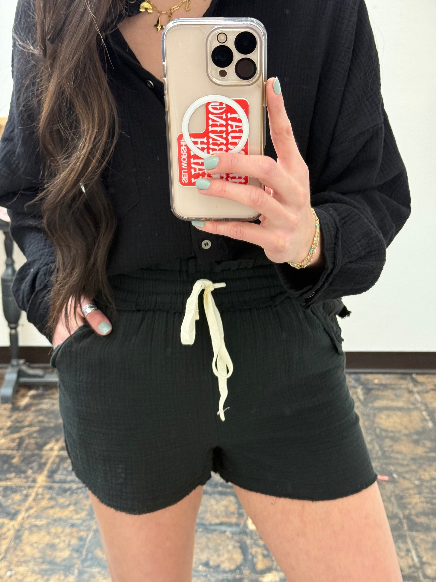FINAL SALE - The Monica Gauze Shorts - Black