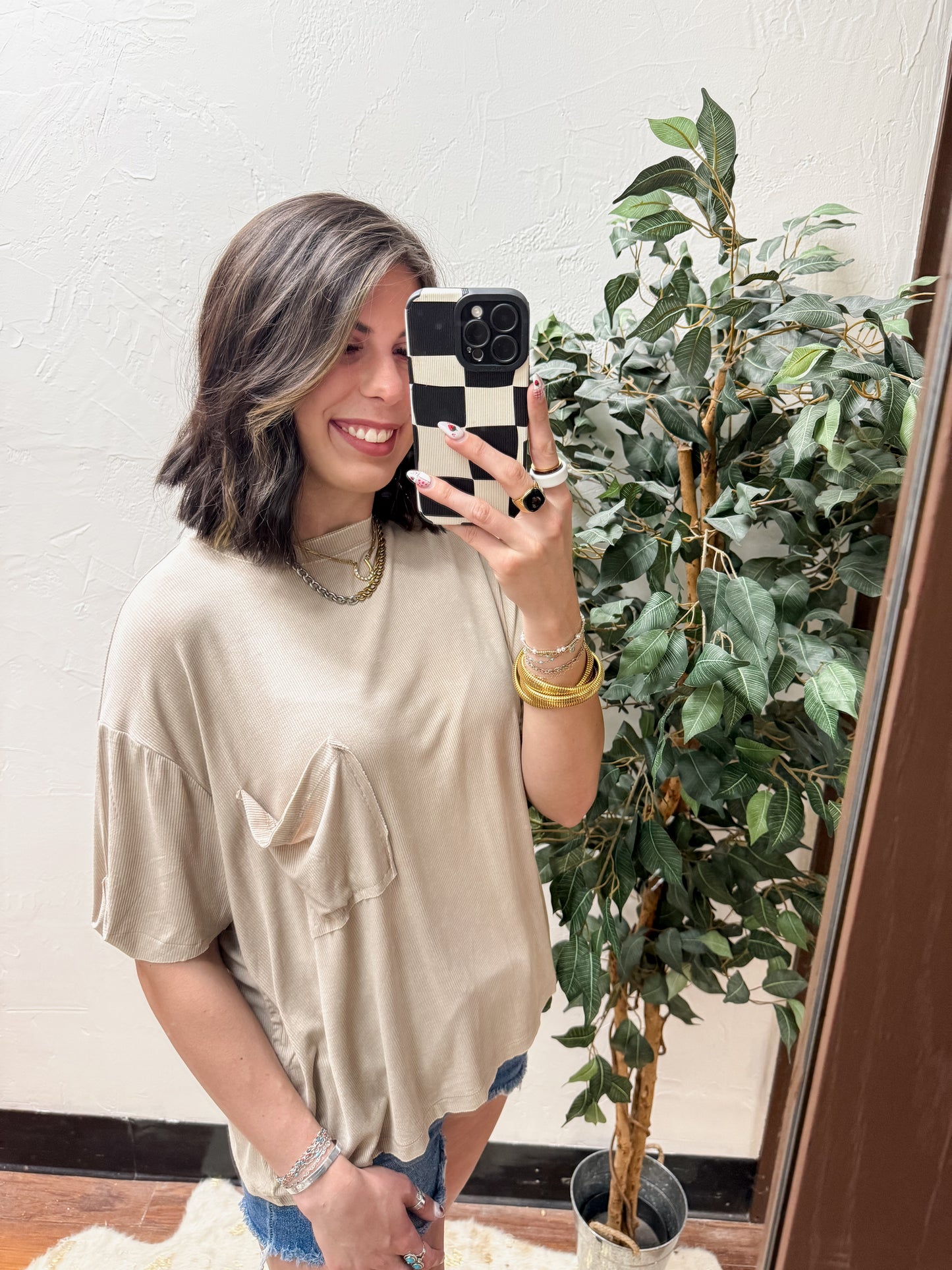 The Kora Acid Wash Ribbed Cuffed Tee - Ash Mocha