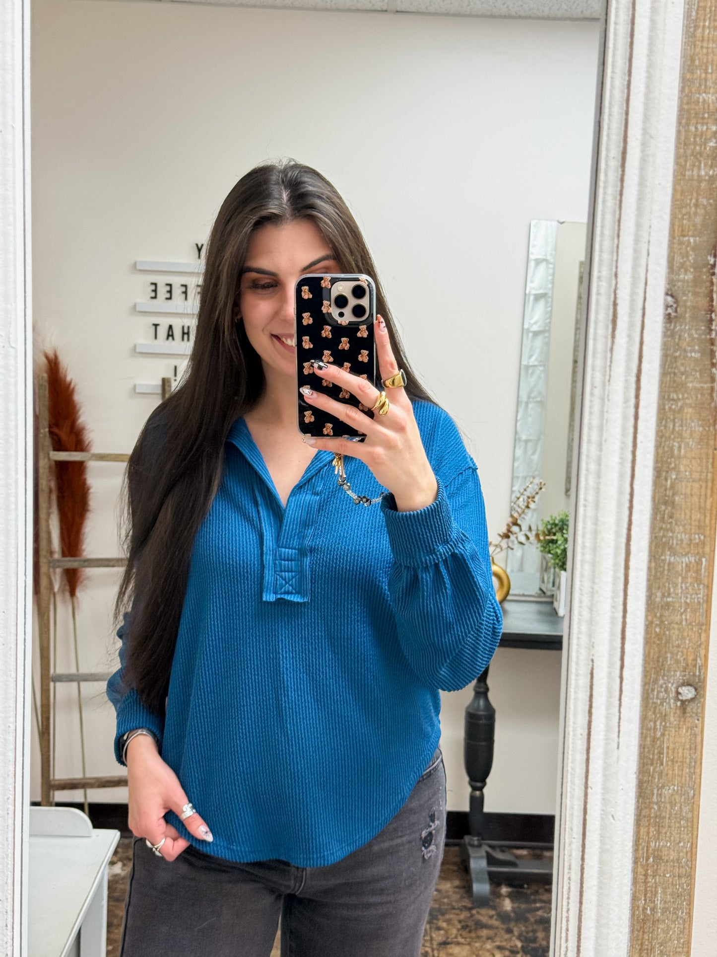 Simply Southern - Collared Knit Top - Dark Blue - 2025