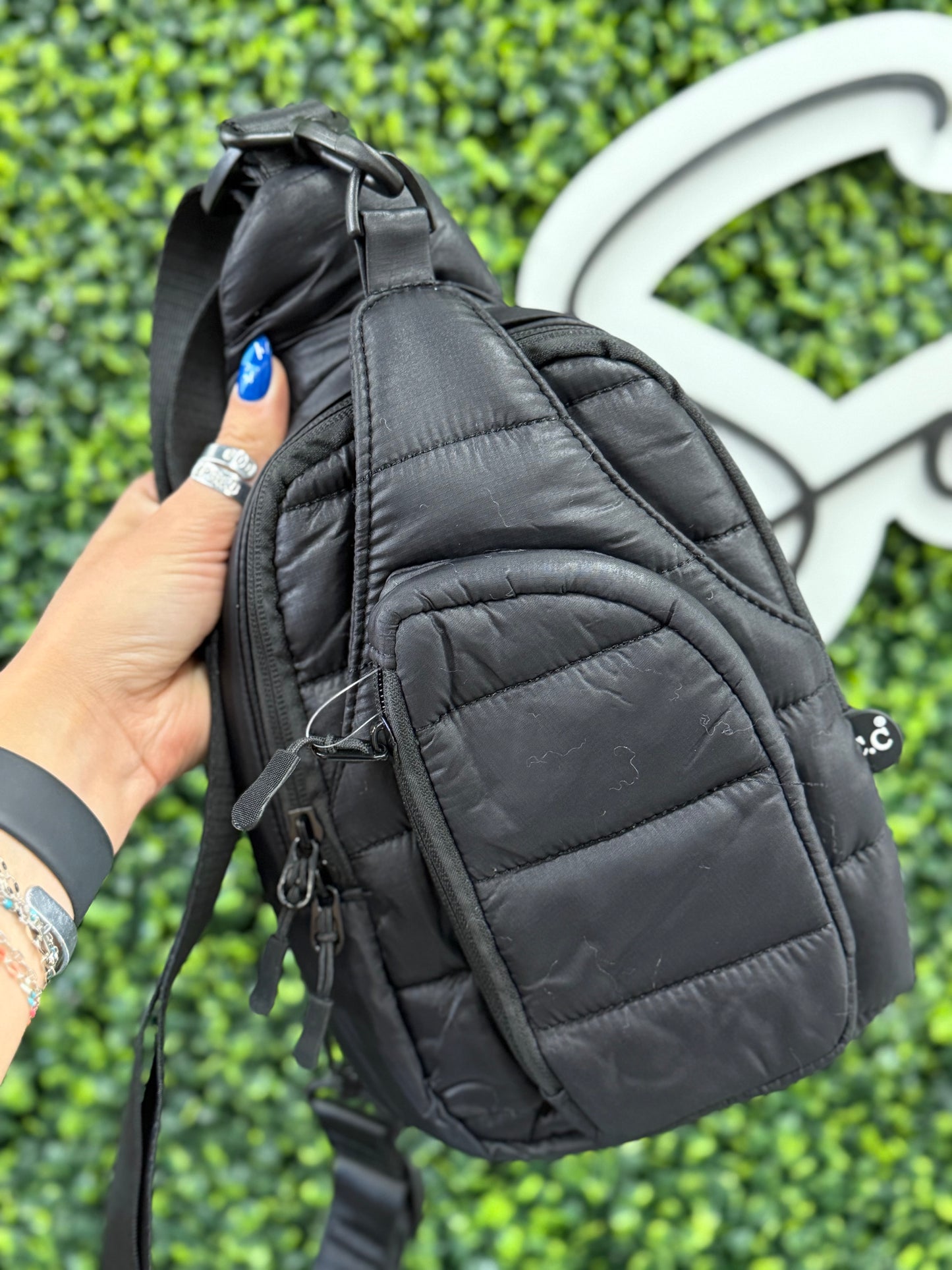 The Mindy C.C. Puff Sling Bag - Black