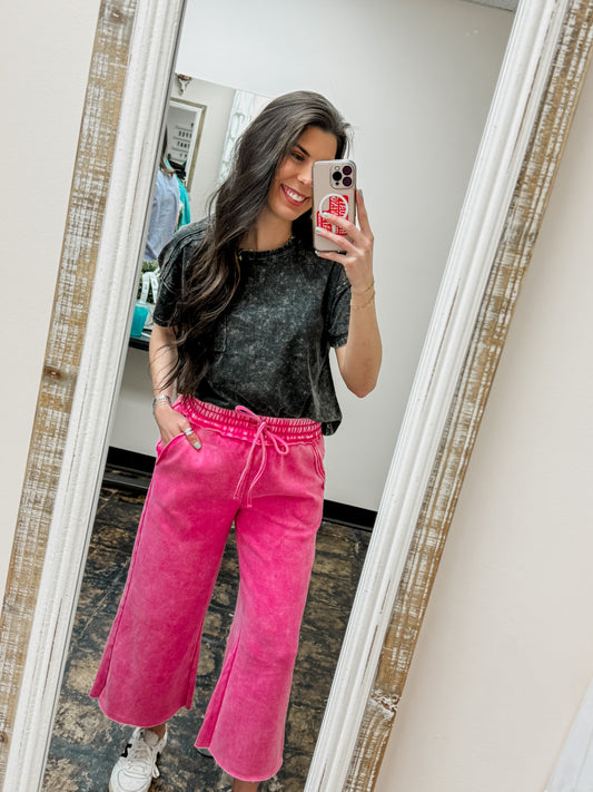The Gizelle Acid Wash Palazzo Sweatpants - Hot Pink