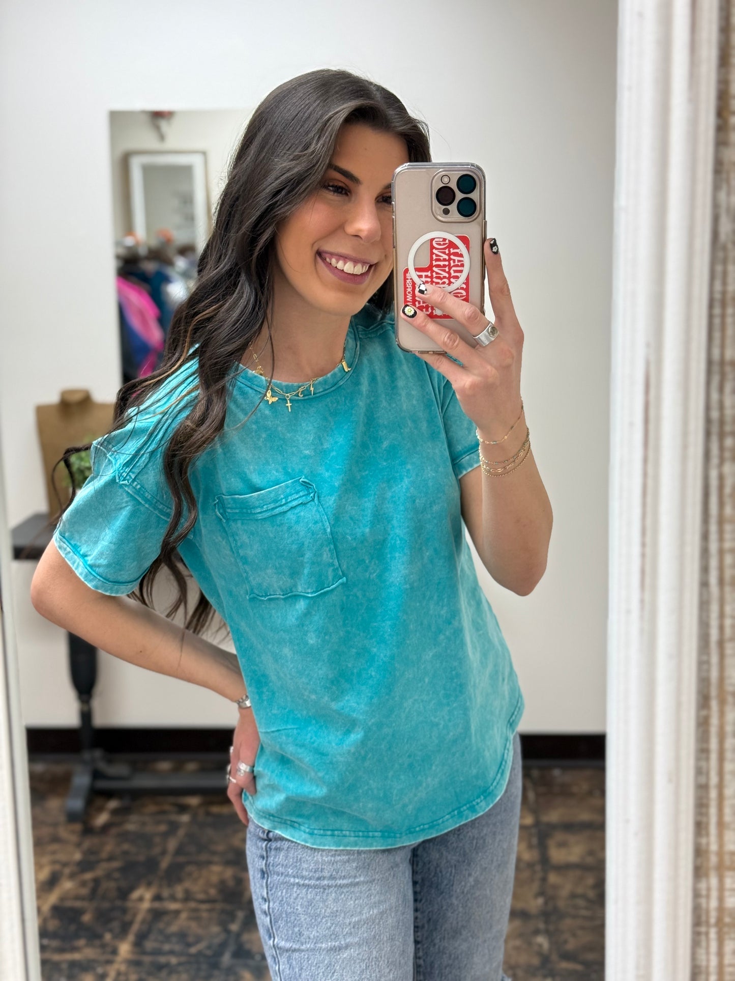 CURVY - The Molly Acid Wash Tee - Teal