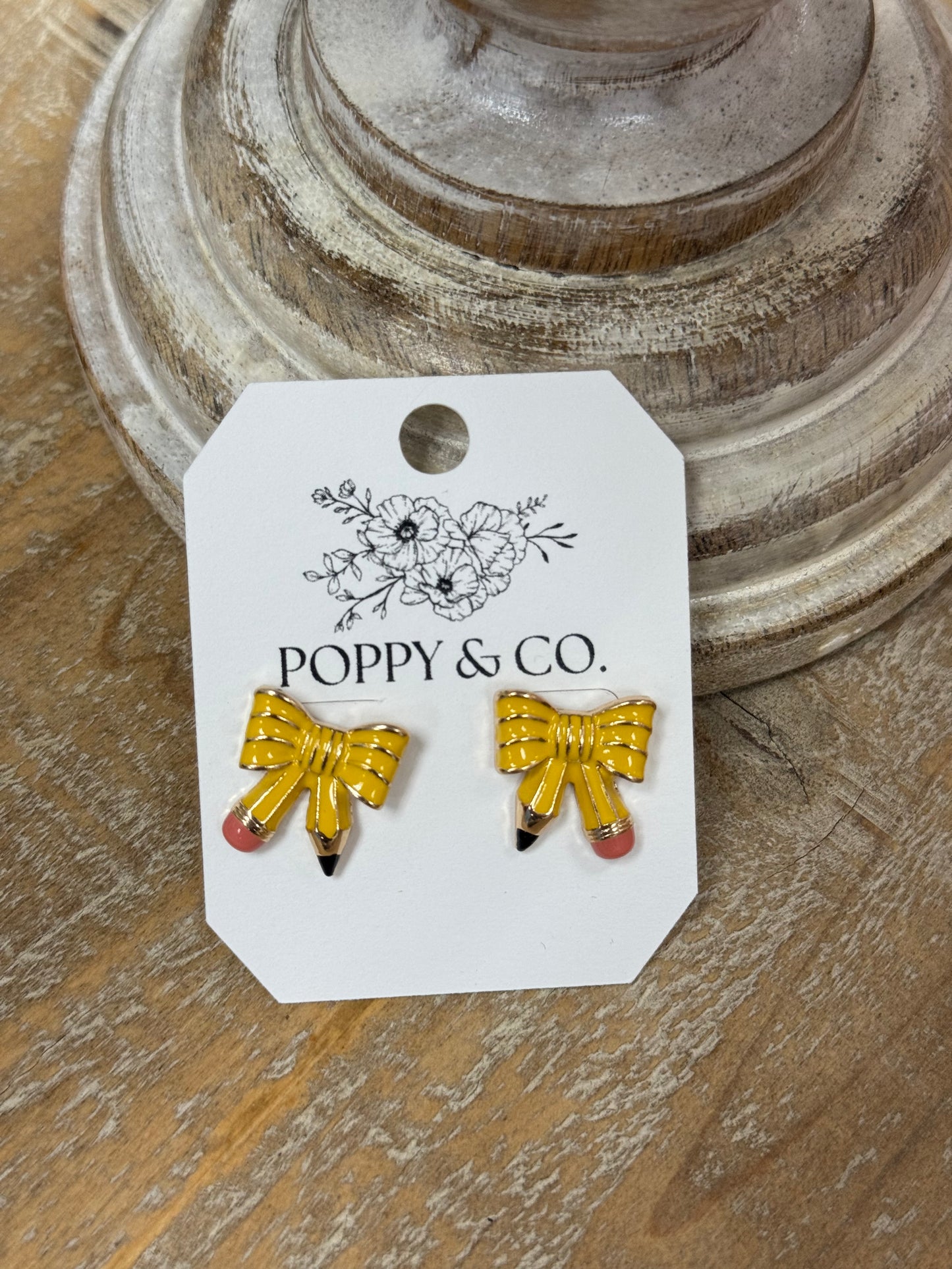 The Pencil Bow Teacher Earrings - Yellow
