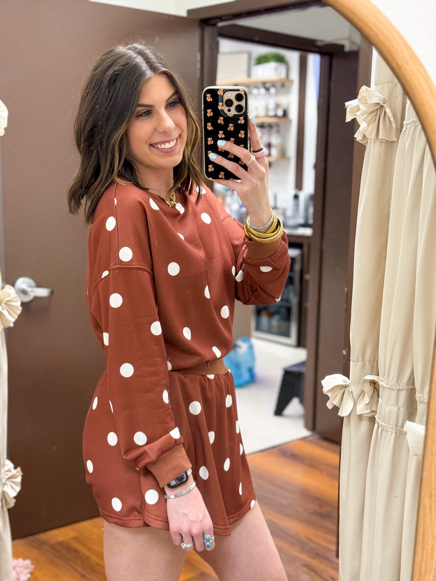 The Dottie Polka Dot Casual Mini Skort Set - Brown