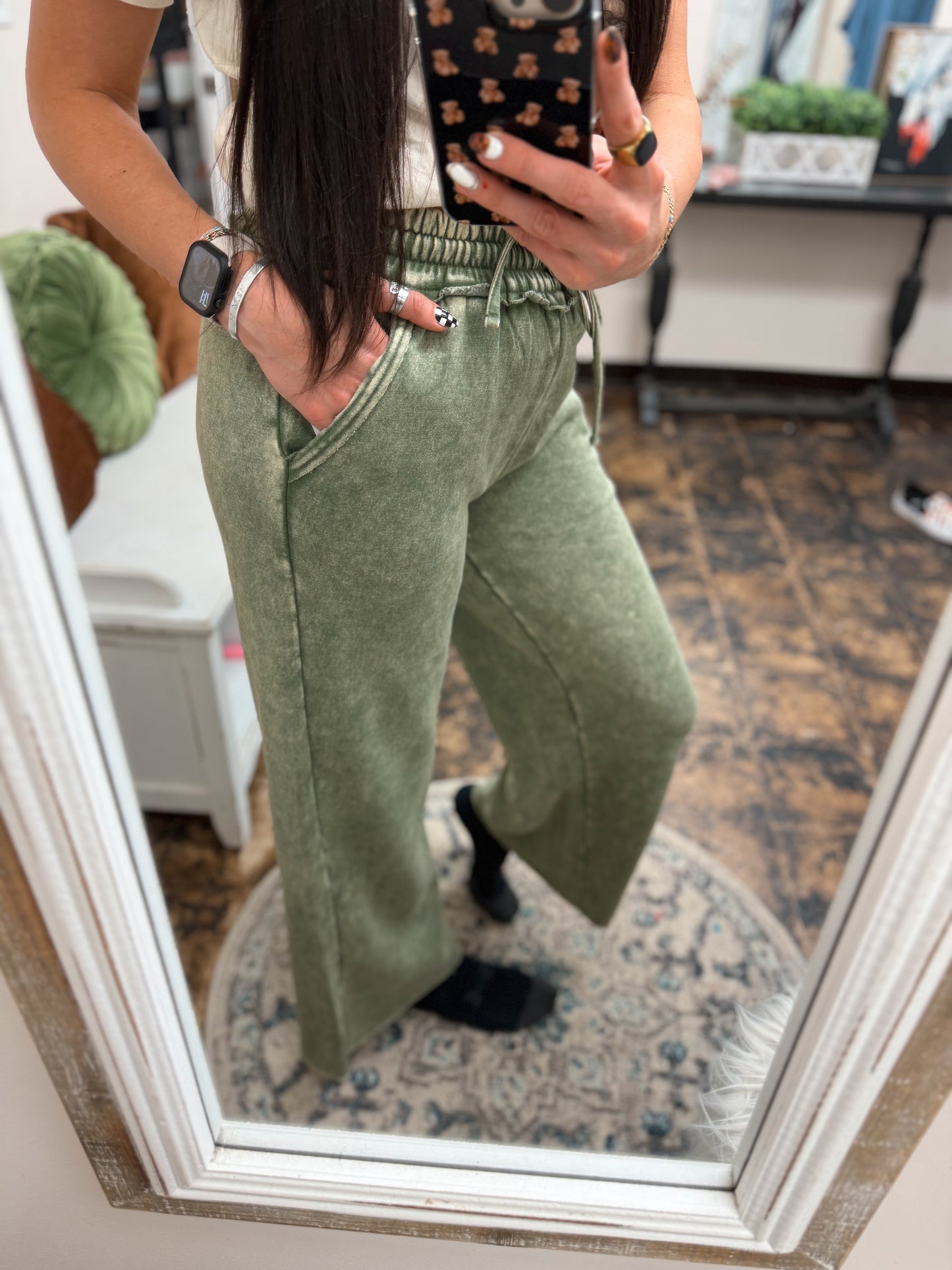 The Cambree Palazzo Sweatpants - Light Olive