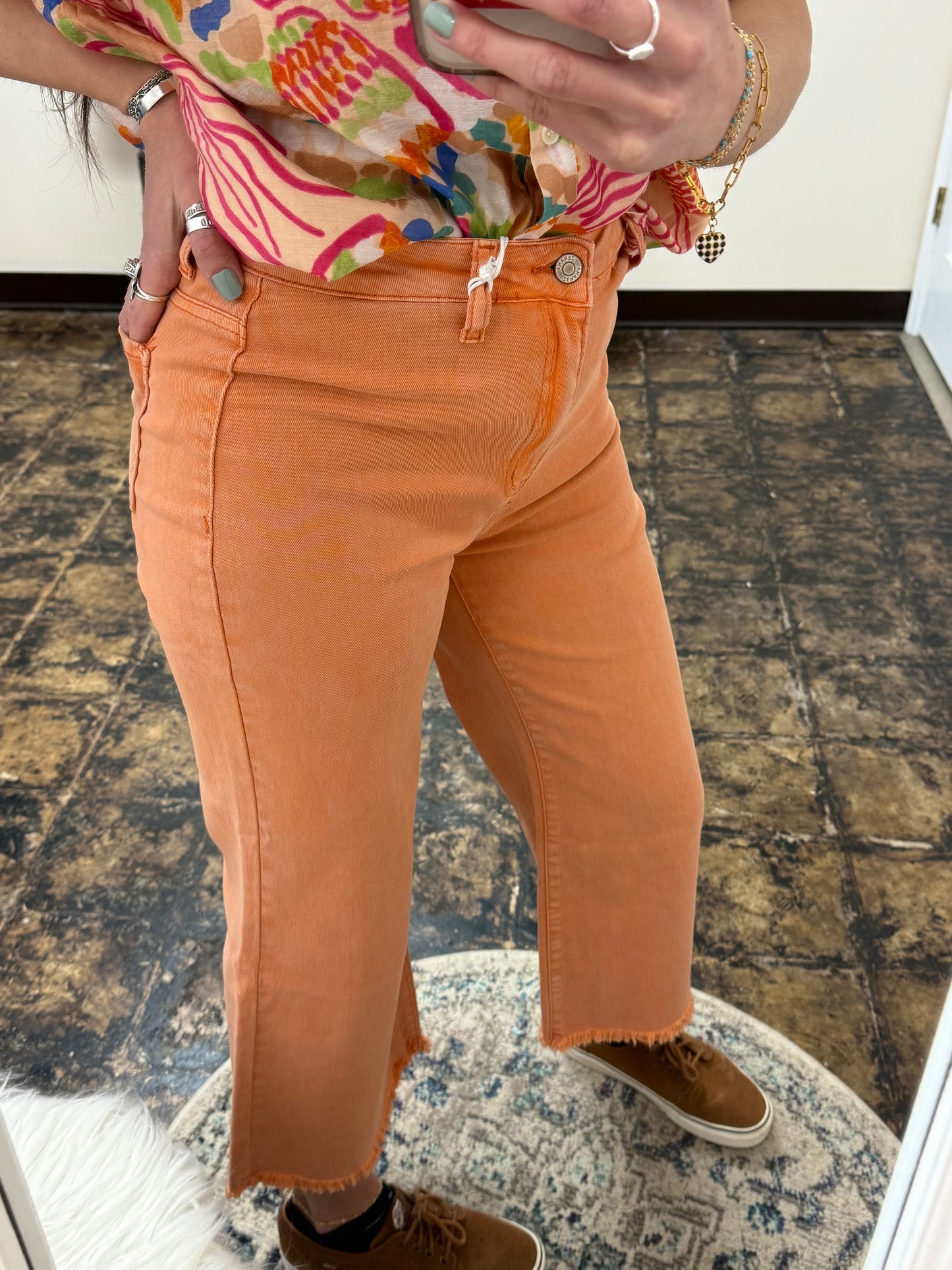 The Kristi Acid Wash Cropped Pants - Orange
