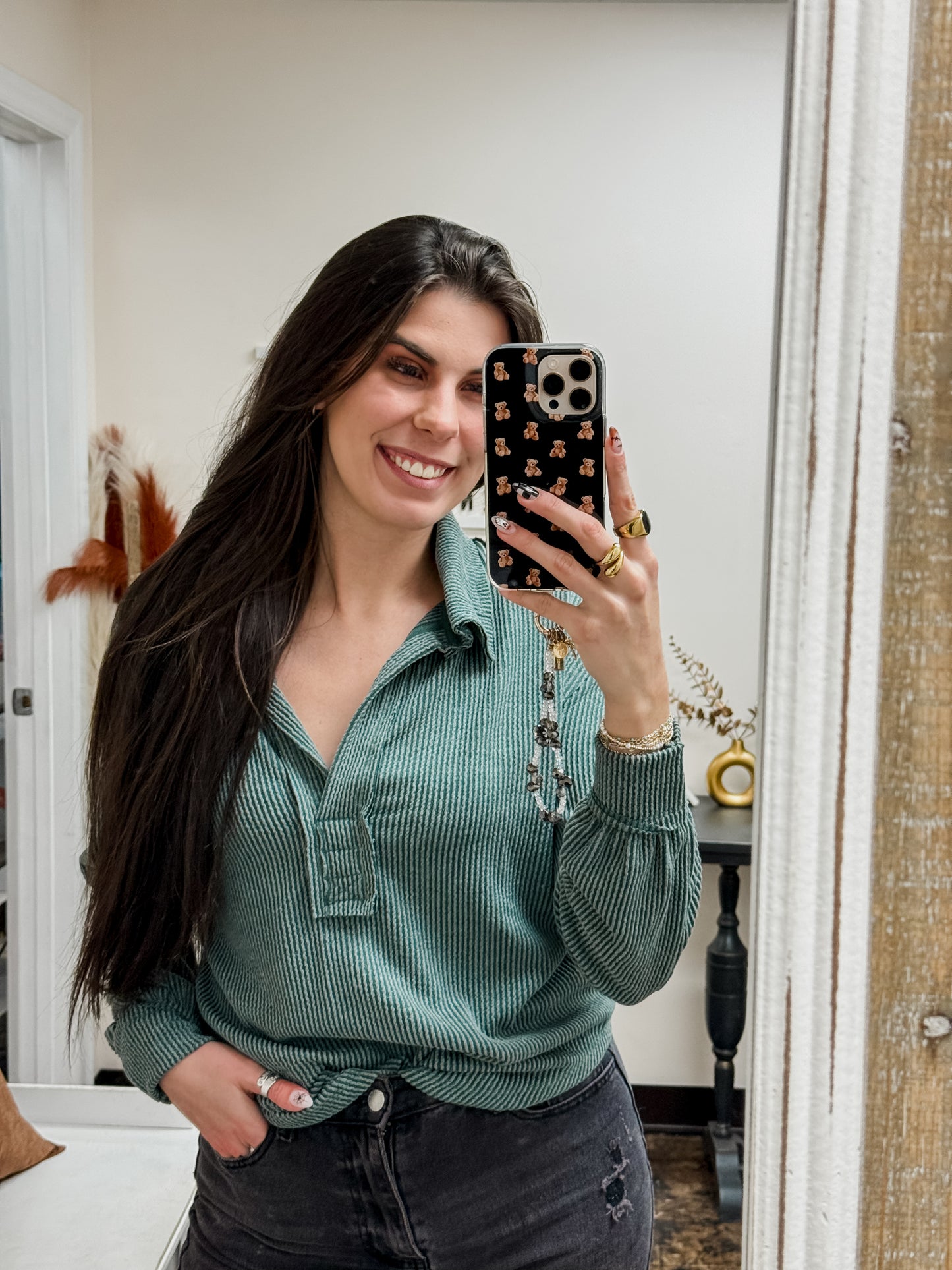 Simply Southern - Collared Knit Top - Jade - 2025