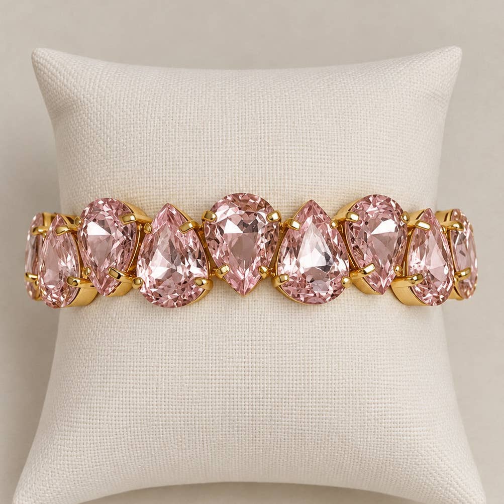 Gemmies Stretch Bracelet - Teardrop Stones - Pink