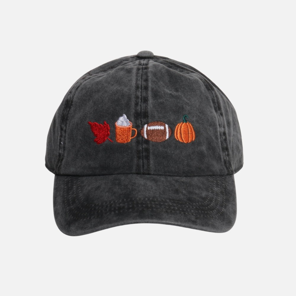 The Fall Faves Embroidered Hat - Black