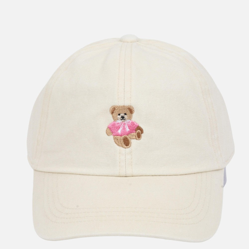 The Teddy Bear Embroidered Hat - Beige