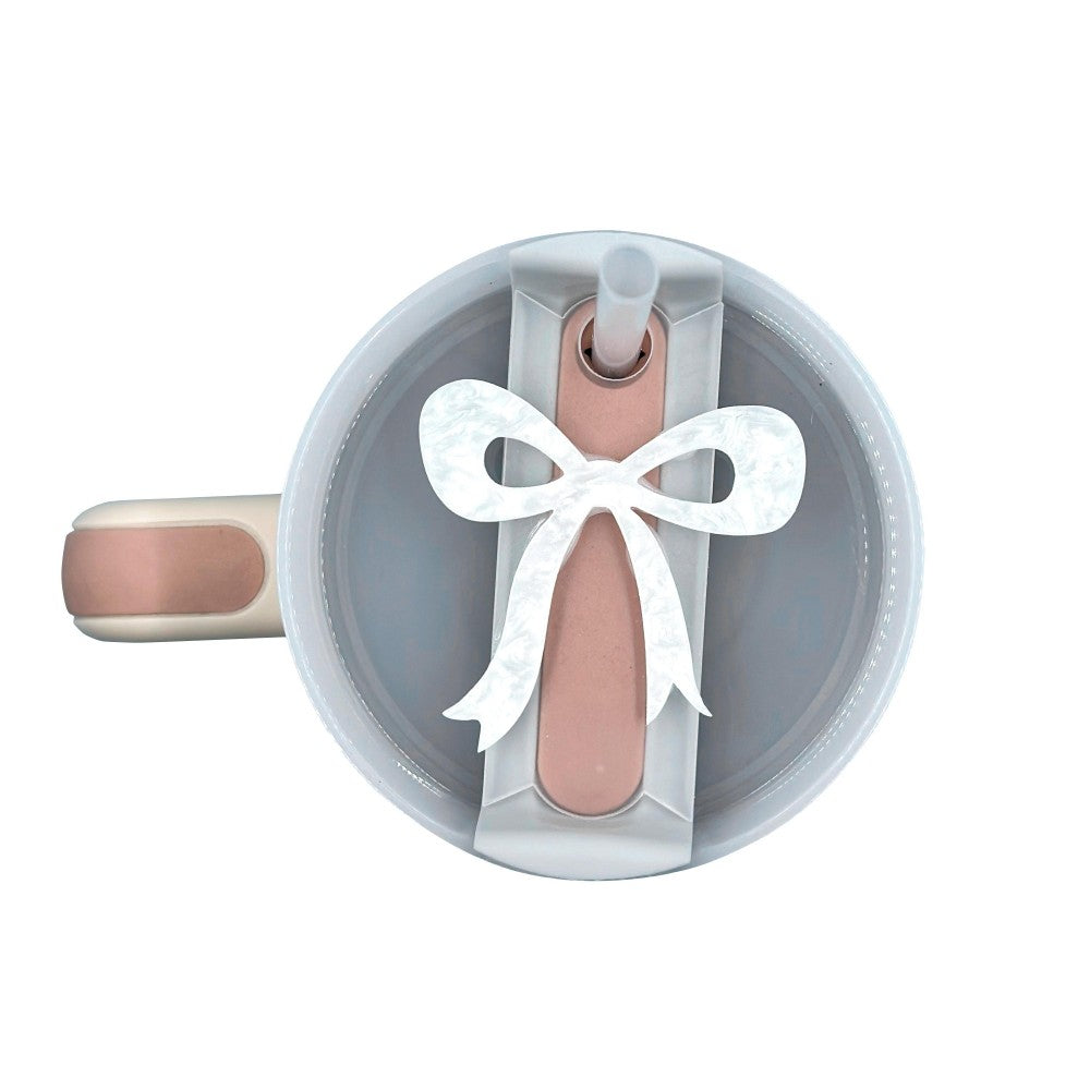 The Marbled Bow Tumbler Topper - White