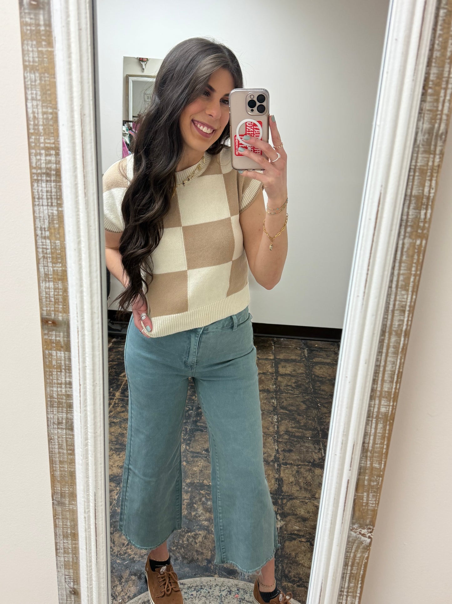 The Kristi Acid Wash Cropped Pants - Teal