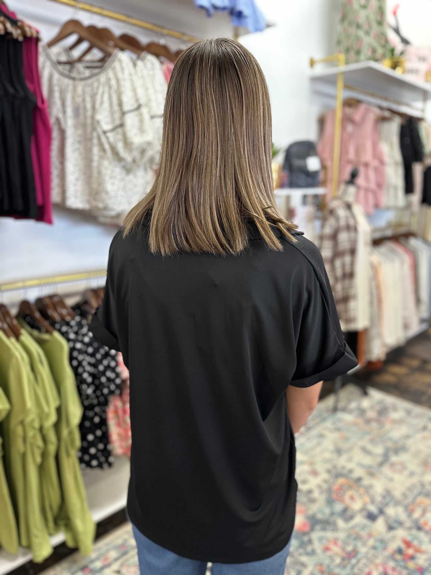 FINAL SALE - The Cara Collared Top - Black