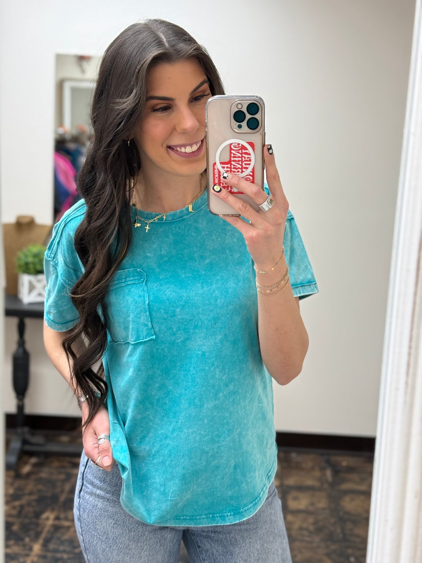 CURVY - The Molly Acid Wash Tee - Teal