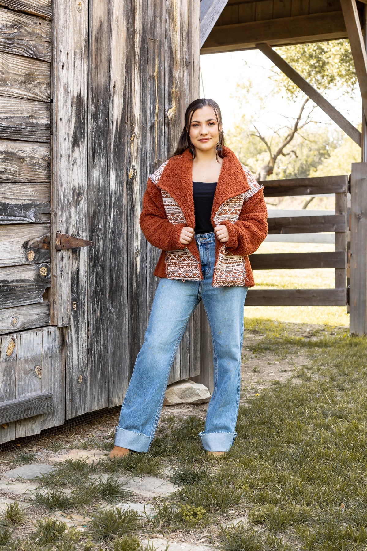 FINAL SALE - The Cherokee Cabin Aztec Sherpa - Rust