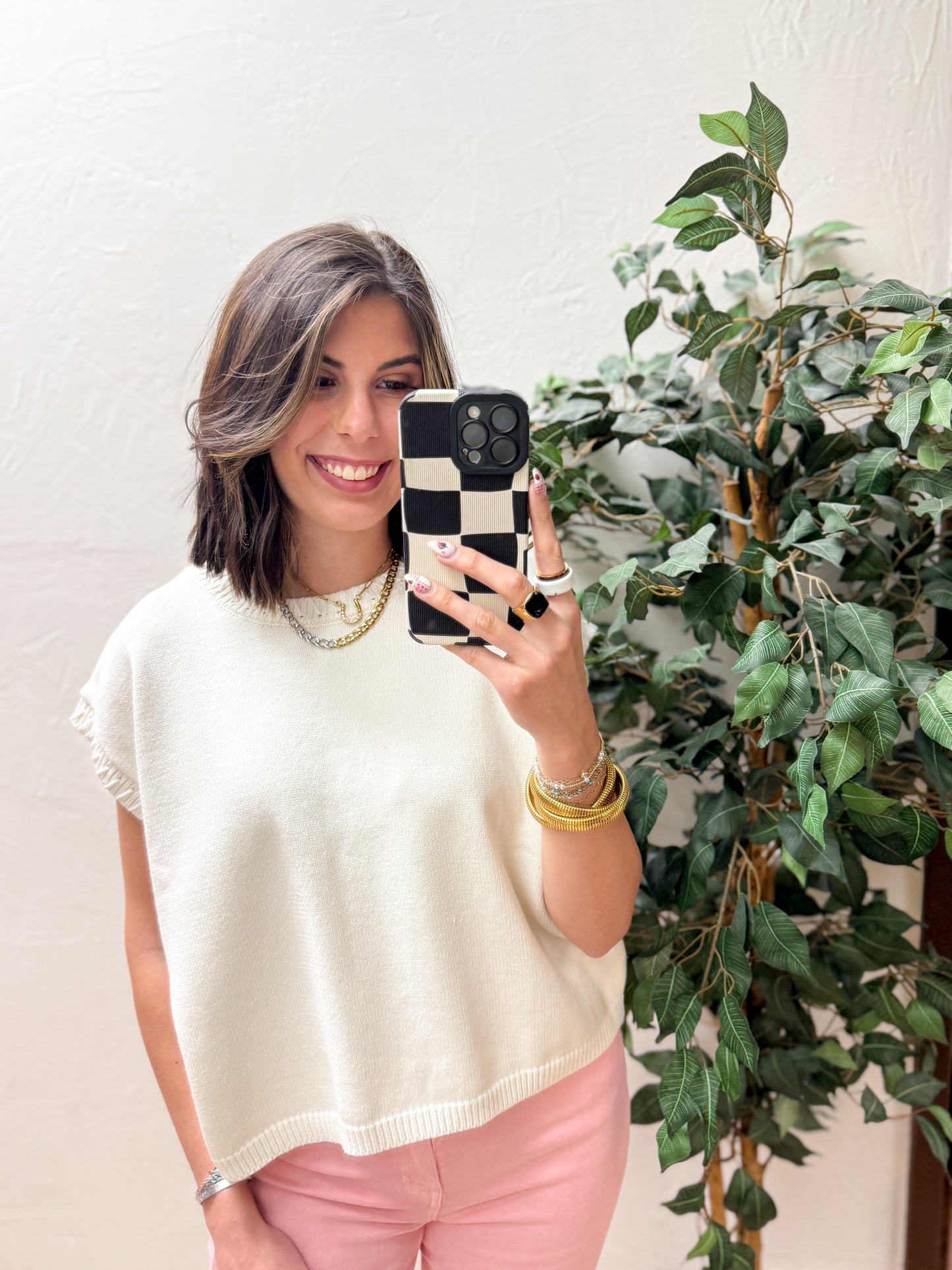 The Noelle Stitch Detailed Oversize Sweater Vest - Ivory