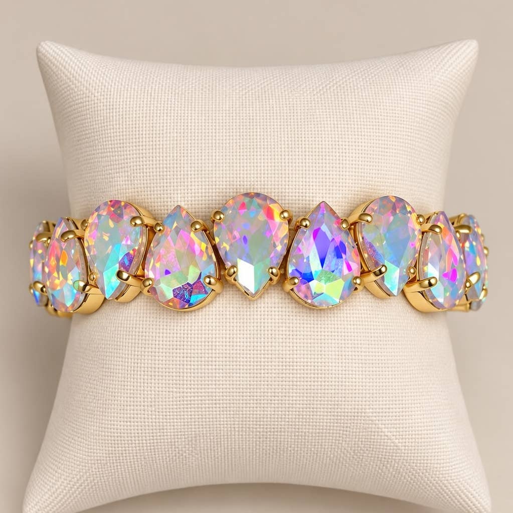 Gemmies Stretch Bracelet- Teardrop Stones - Aurora Borealis