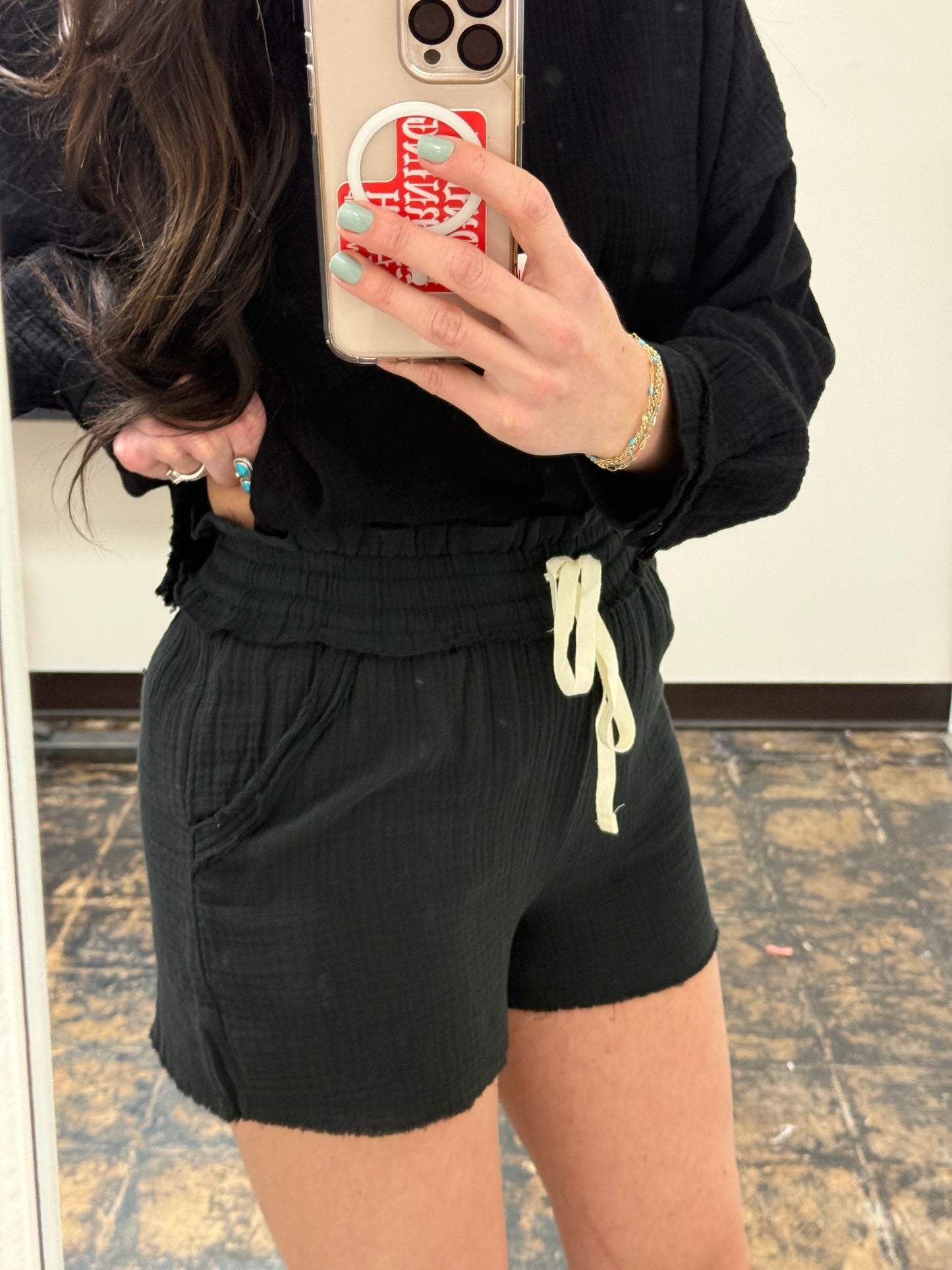 FINAL SALE - The Monica Gauze Shorts - Black
