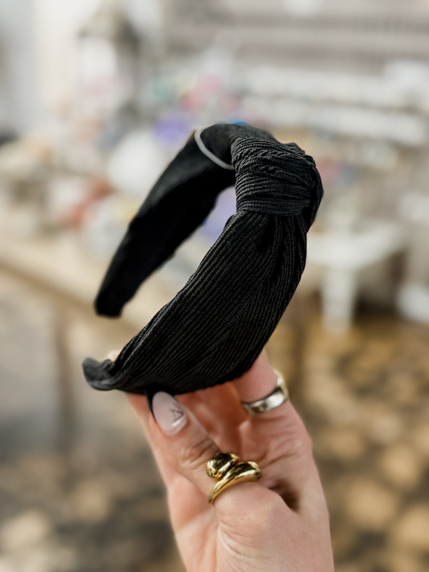 The Cory Knotted Corduroy Headband - Black