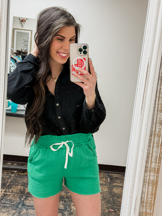 FINAL SALE - The Monica Gauze Shorts - Kelly Green