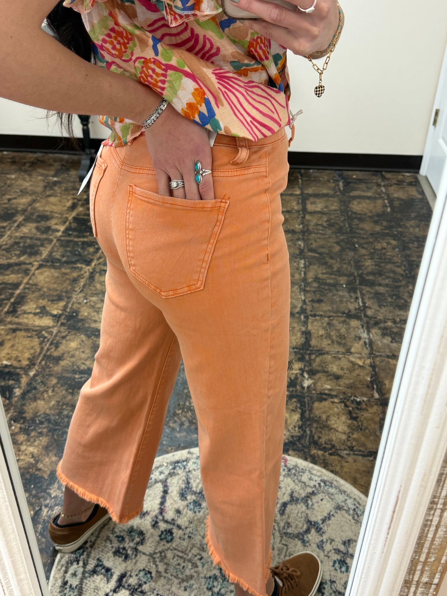 The Kristi Acid Wash Cropped Pants - Orange