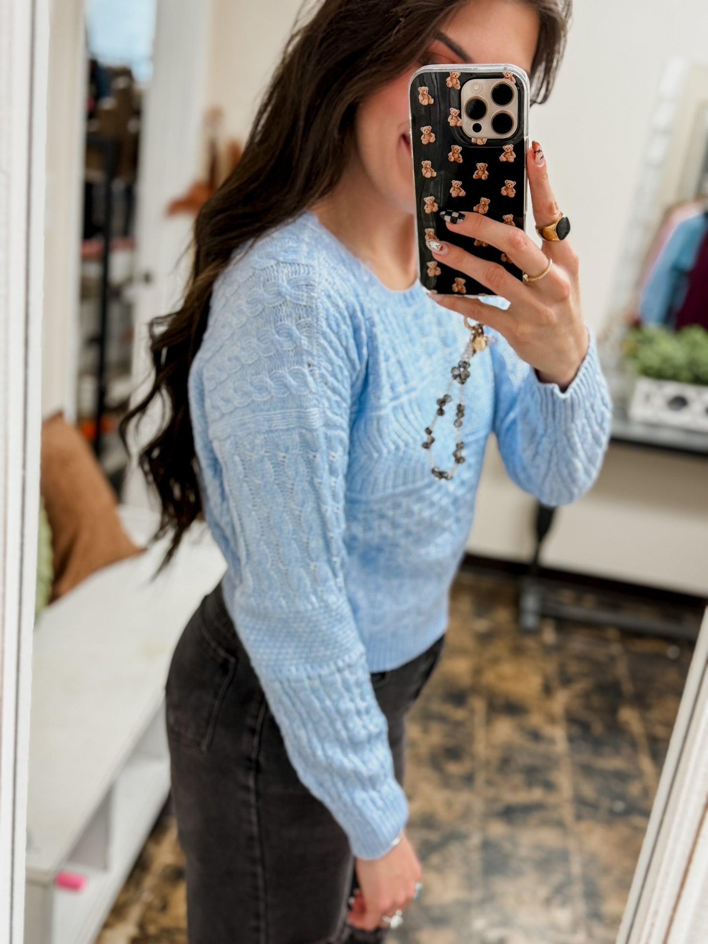 Simply Southern - Open Back Bow Sweater - Blue