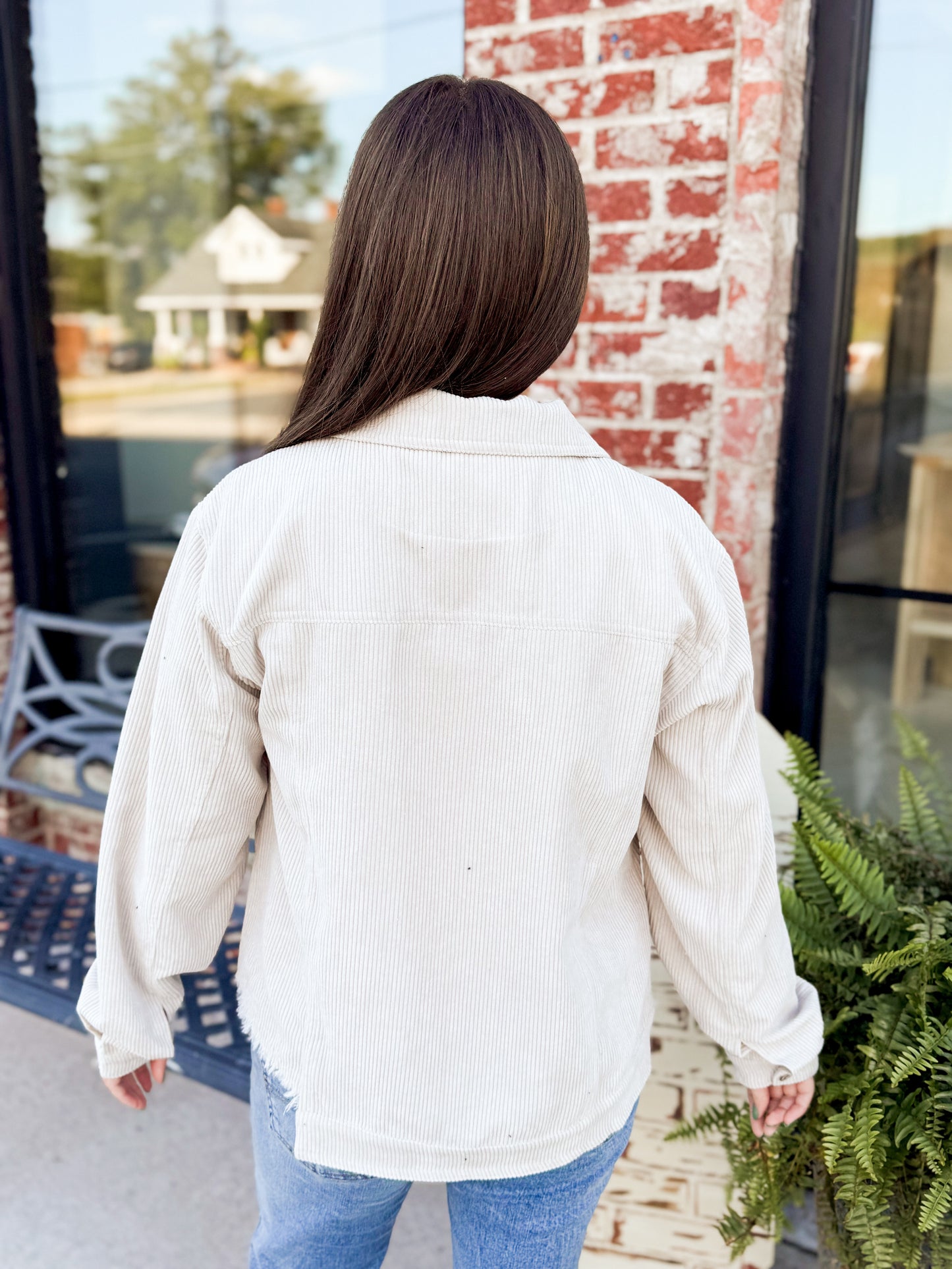 The Emersyn Corduroy Distressed Shacket - Sand Beige