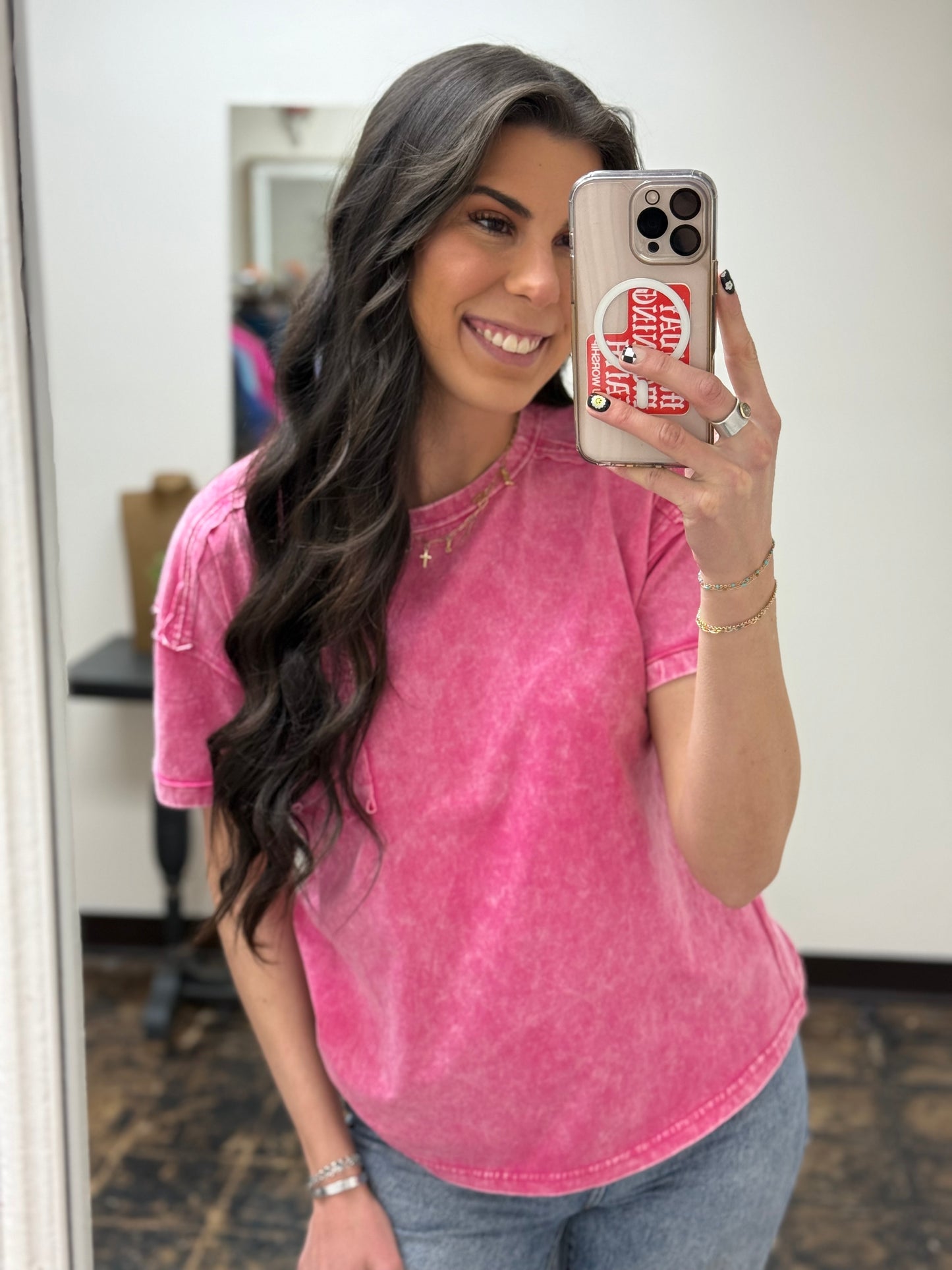 The Molly Acid Wash Tee - Hot Pink