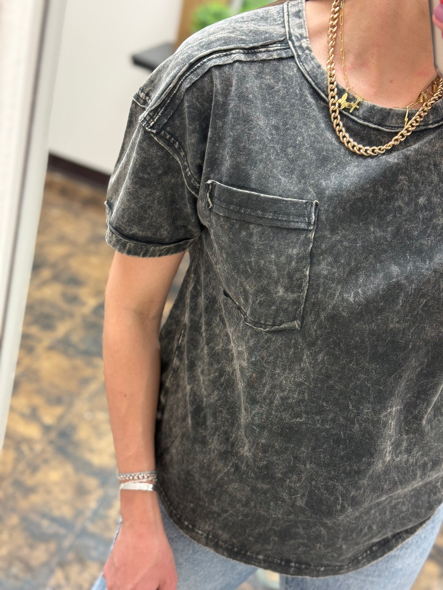 CURVY - The Molly Acid Wash Tee - Ash Black