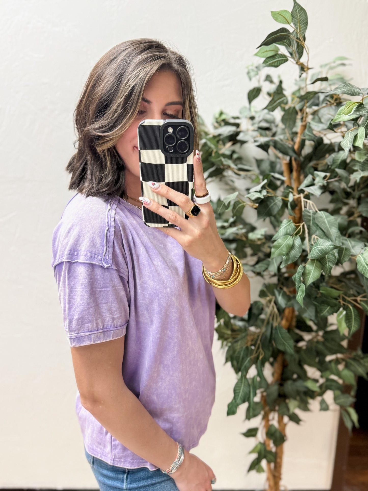 The Harli Acid Washed Round Neck Tee - Lavender