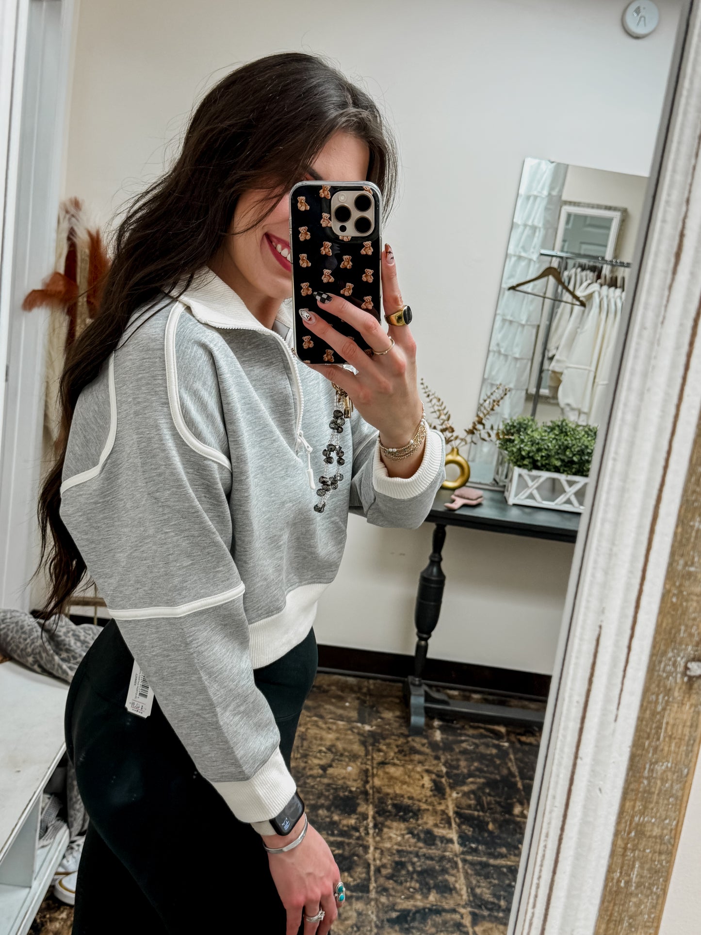 Simply Southern - Contrast Quarter Zip Pullover - Heather Grey / Oatmeal - 2025