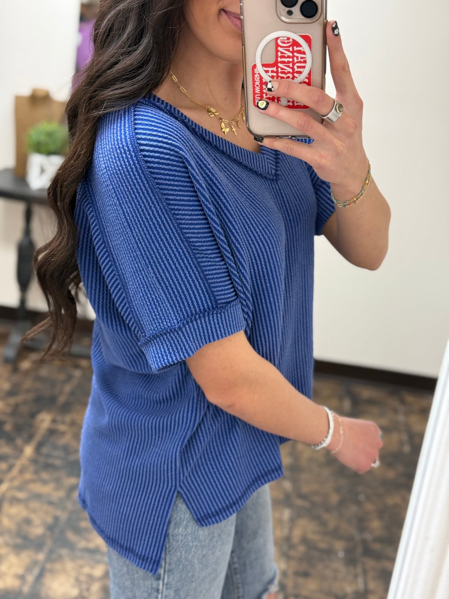 The Roxie Corded Top - Classic Blue