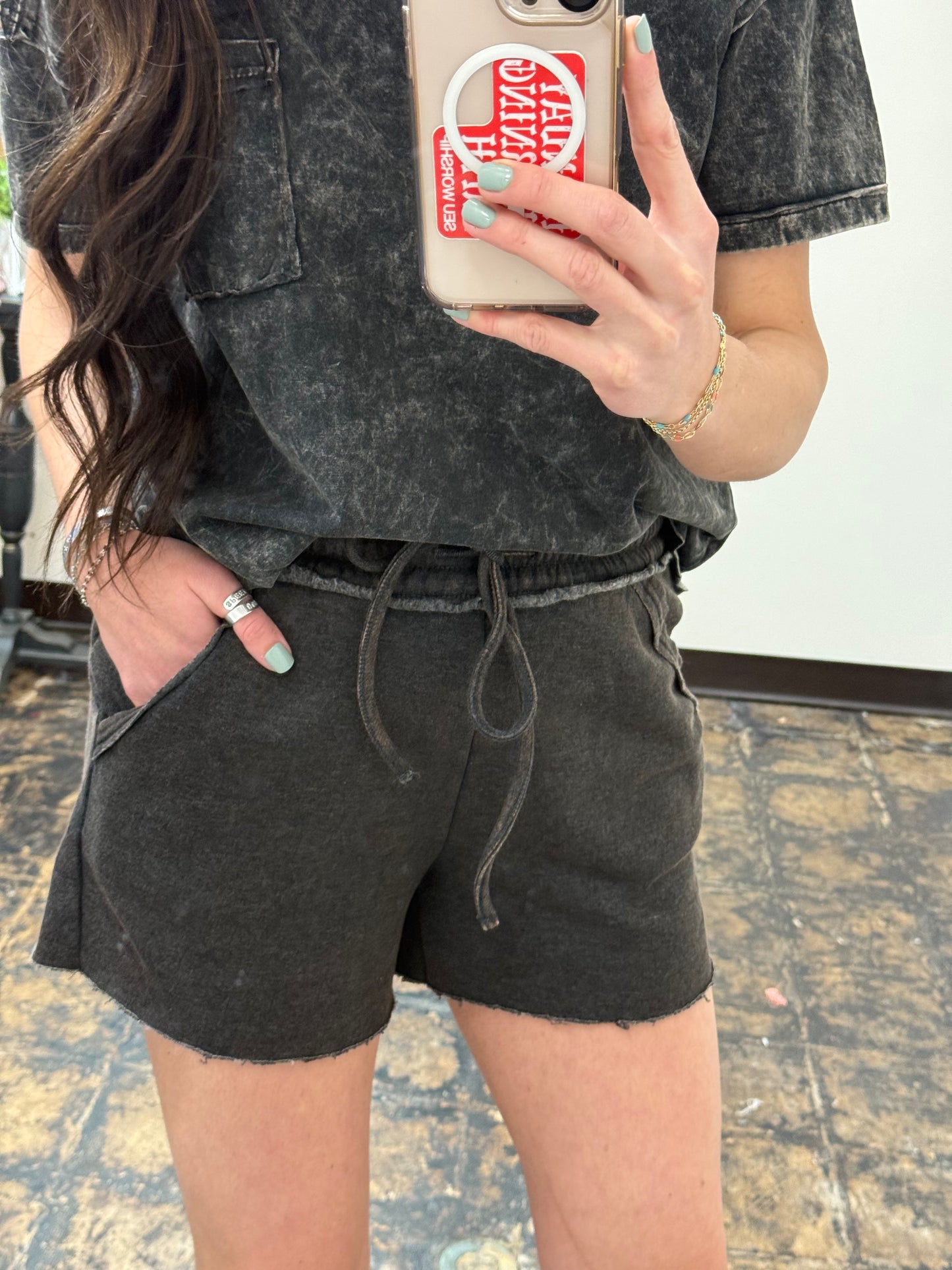 FINAL SALE - The Hayden Acid Wash Shorts - Ash Black