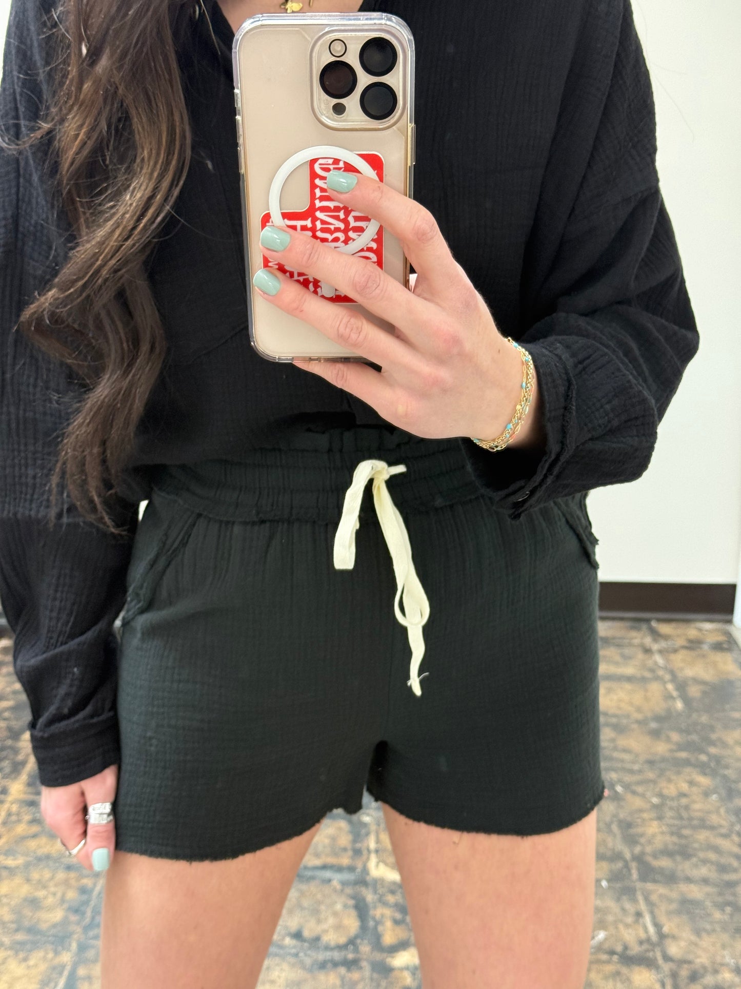 FINAL SALE - The Monica Gauze Shorts - Black