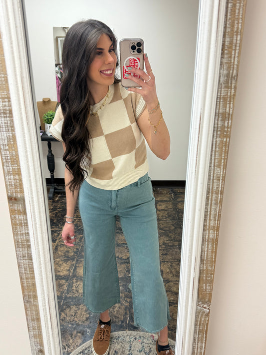 The Kristi Acid Wash Cropped Pants - Teal