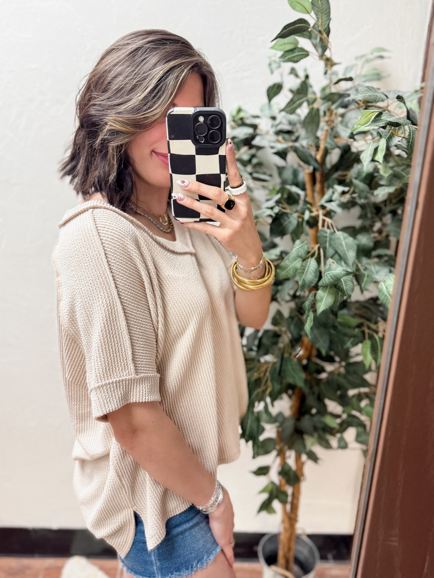 The Roxie Corded Top - Sand Beige