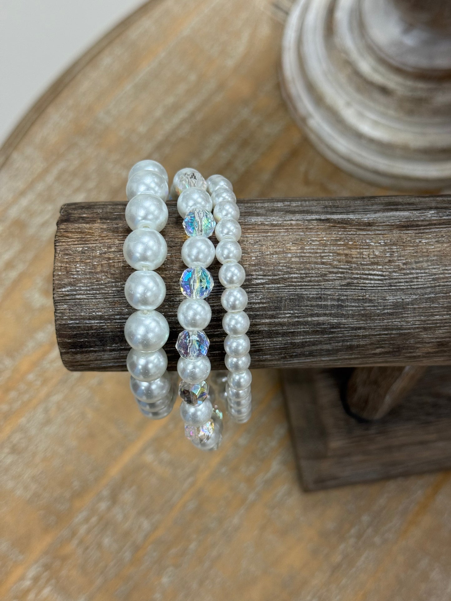The Cordelia Bracelet Stack - Pearl/Crystal